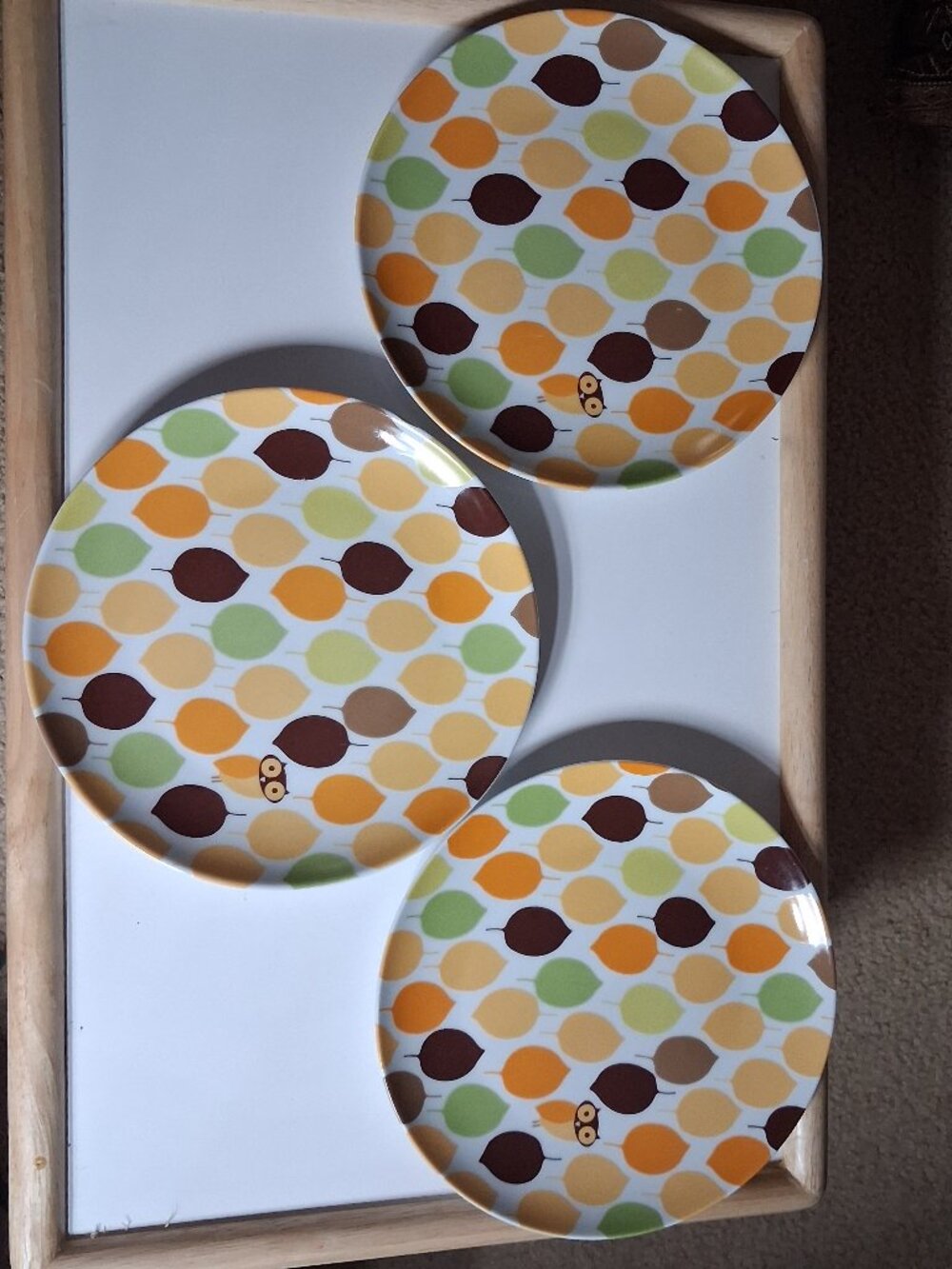 Set of 3 Rachael Ray Little Hoot Owl 8" Salad Dessert Retro Hippie Plates EUC